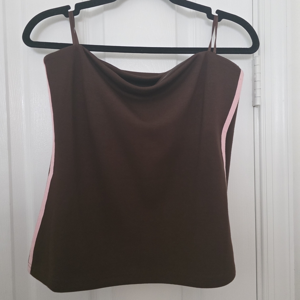 Emerson Lang Chocolate And Pink Strip Halter Too